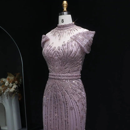 Luxury Off Shoulder Wine Red Beaded Evening Dress SS109