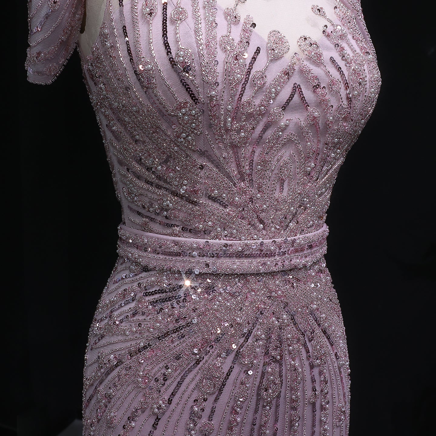 Luxury Wine Red Off-Shoulder Beaded Evening Dress SS109