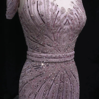 Luxury Off Shoulder Wine Red Beaded Evening Dress SS109