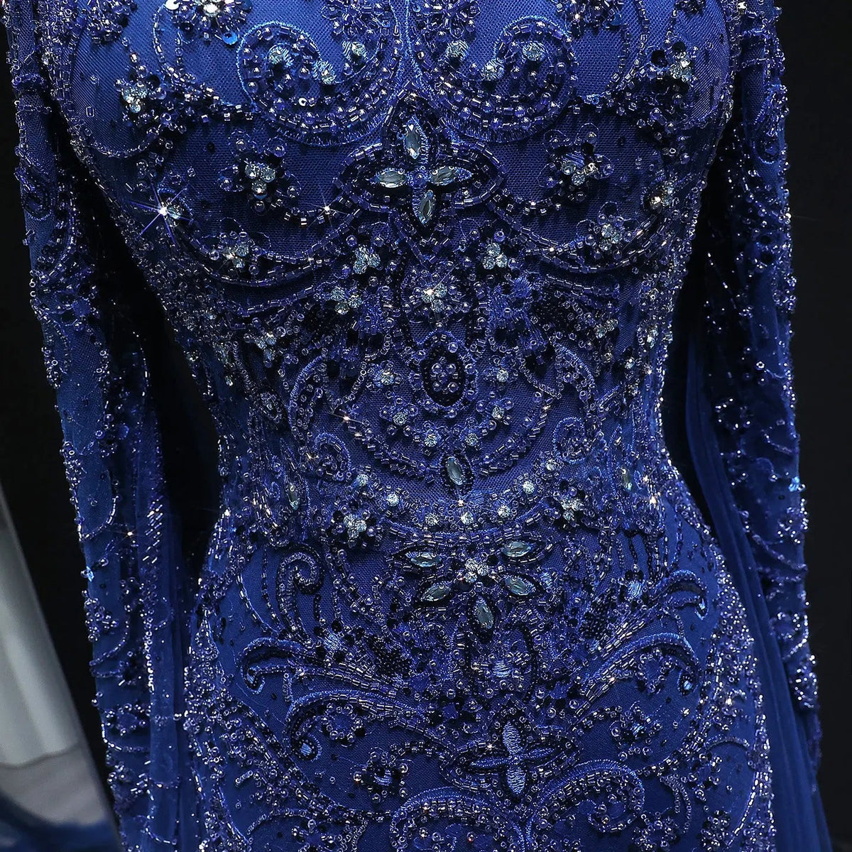 Luxury Beaded Evening Dress with Off-the-shoulder Cape Sleeves SS111
