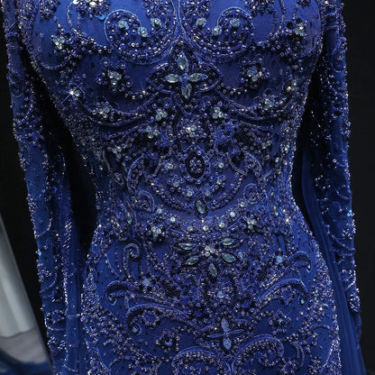 Luxury Beaded Evening Dress with Off-the-shoulder Cape Sleeves SS111