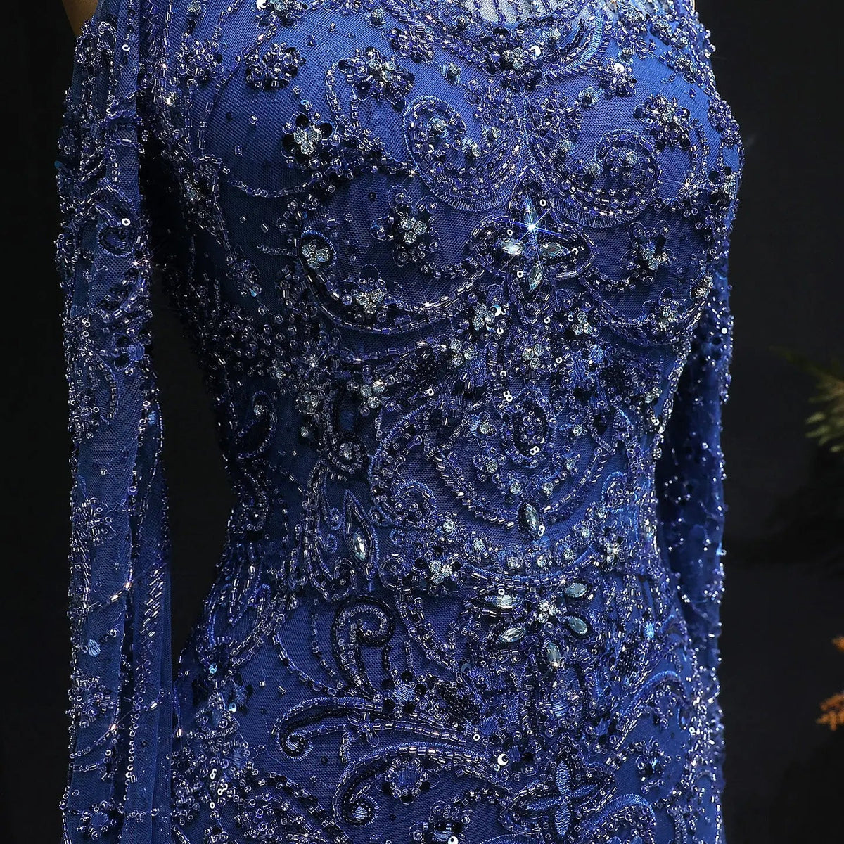 Luxury Beaded Evening Dress with Off-the-shoulder Cape Sleeves SS111