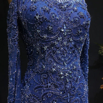 Luxury Beaded Evening Dress with Off-the-shoulder Cape Sleeves SS111