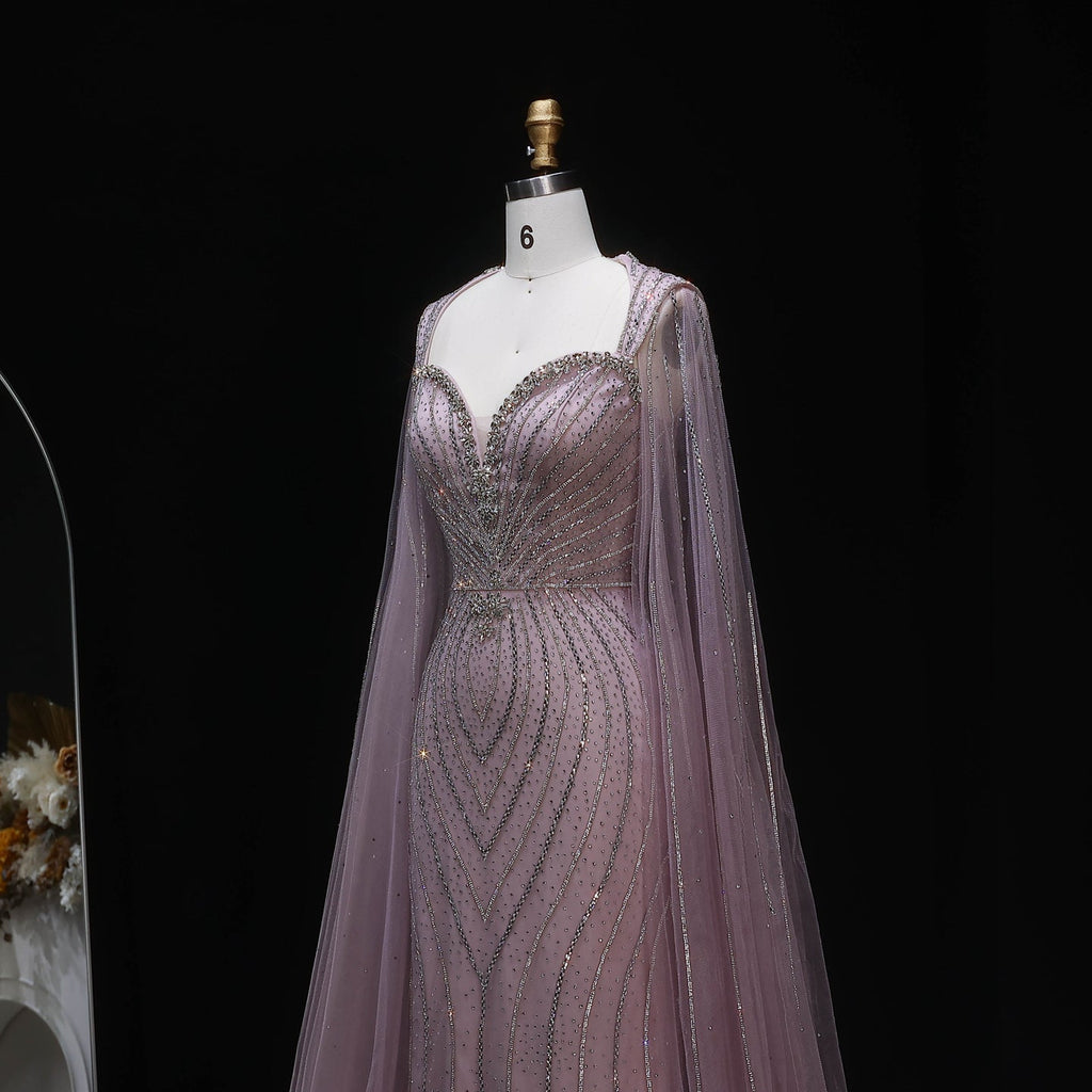 Elegant Pink Sweetheart Beaded Evening Dress with Cape Sleeve SS130