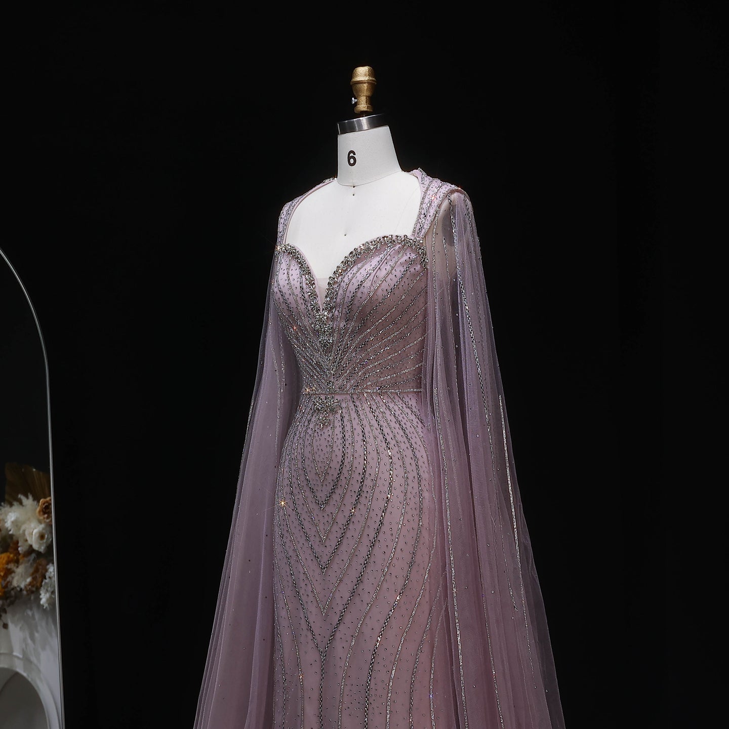 Elegant Pink Sweetheart Beaded Evening Dress with Cape Sleeve SS130