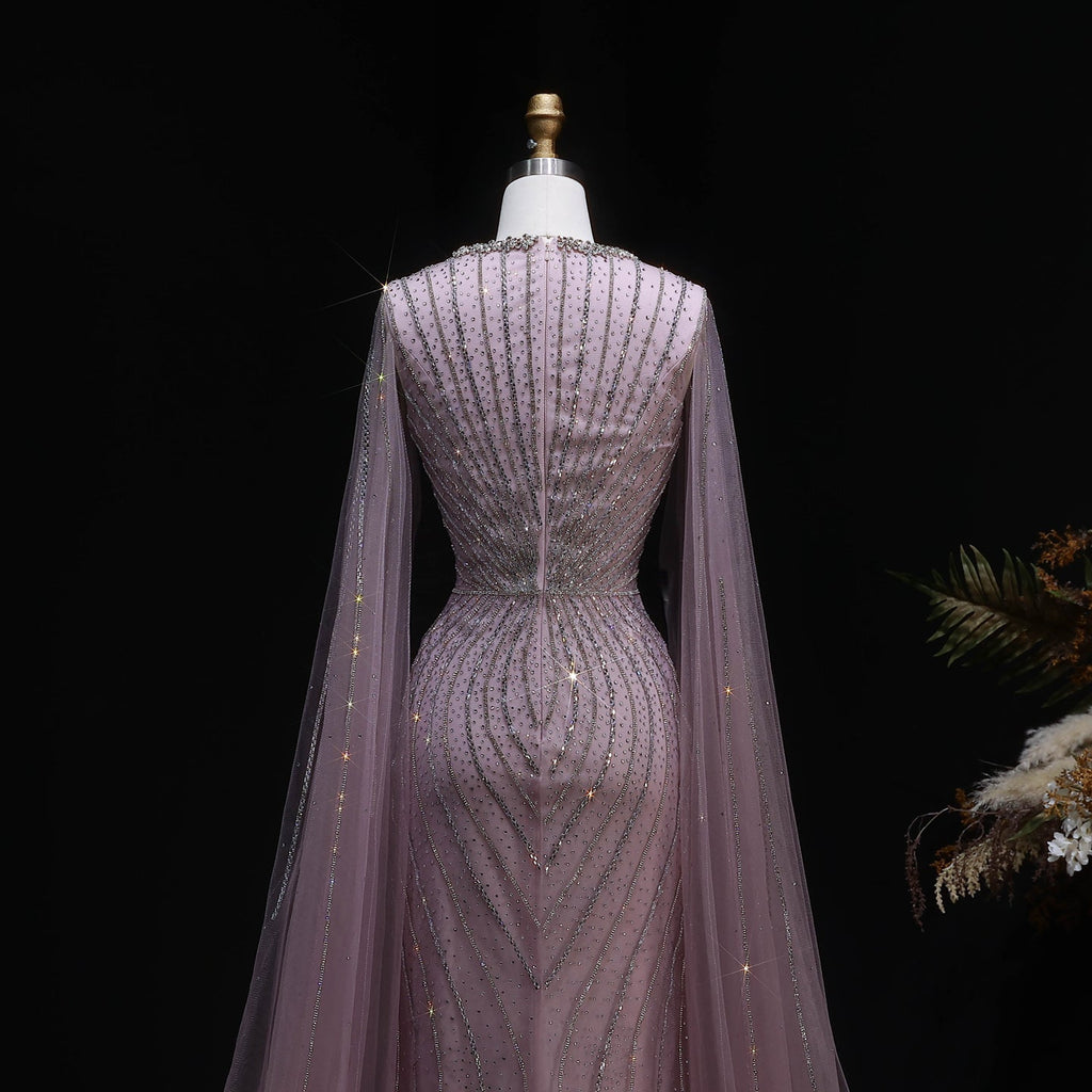 Elegant Pink Sweetheart Beaded Evening Dress with Cape Sleeve SS130