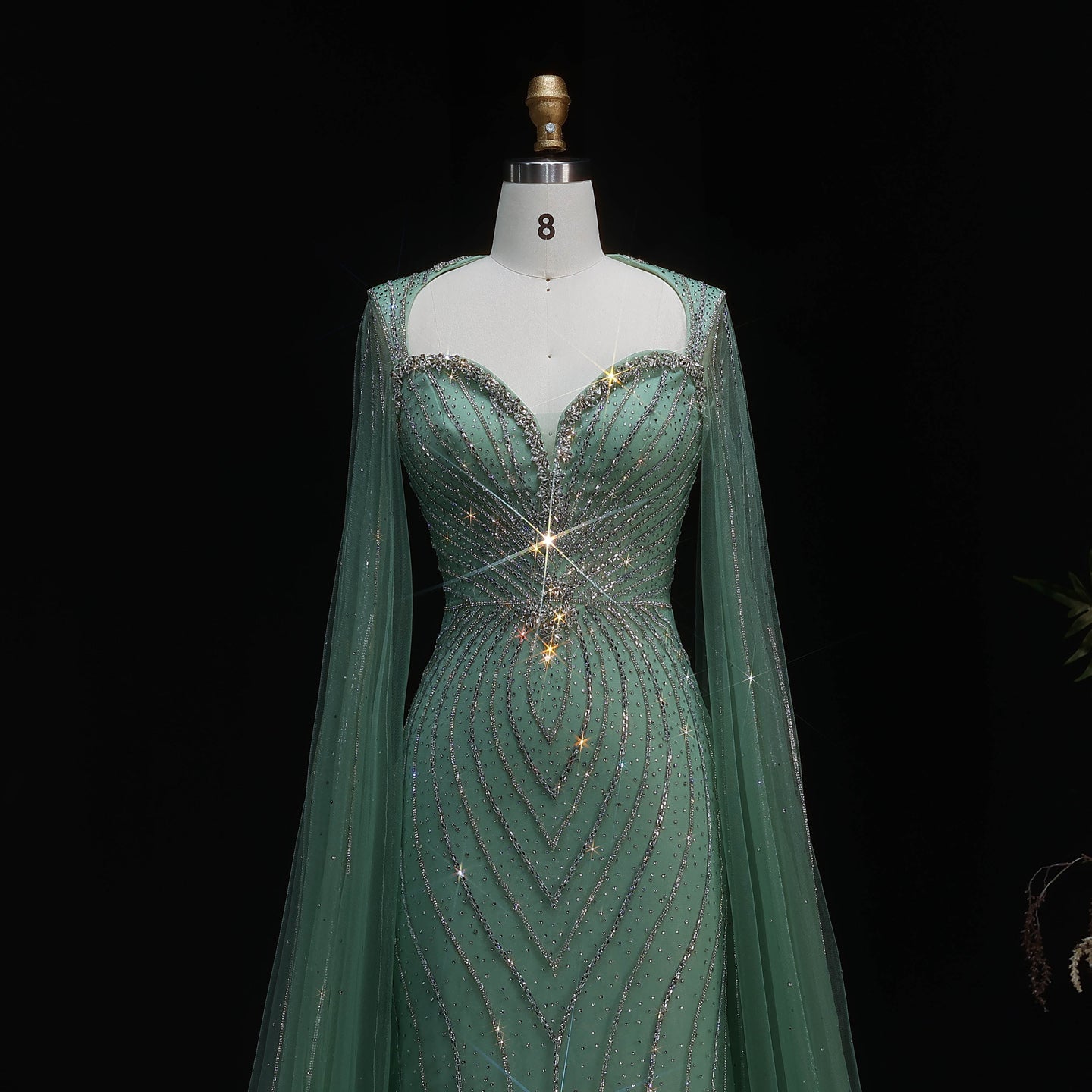 Elegant Pink Sweetheart Beaded Evening Dress with Cape Sleeve SS130
