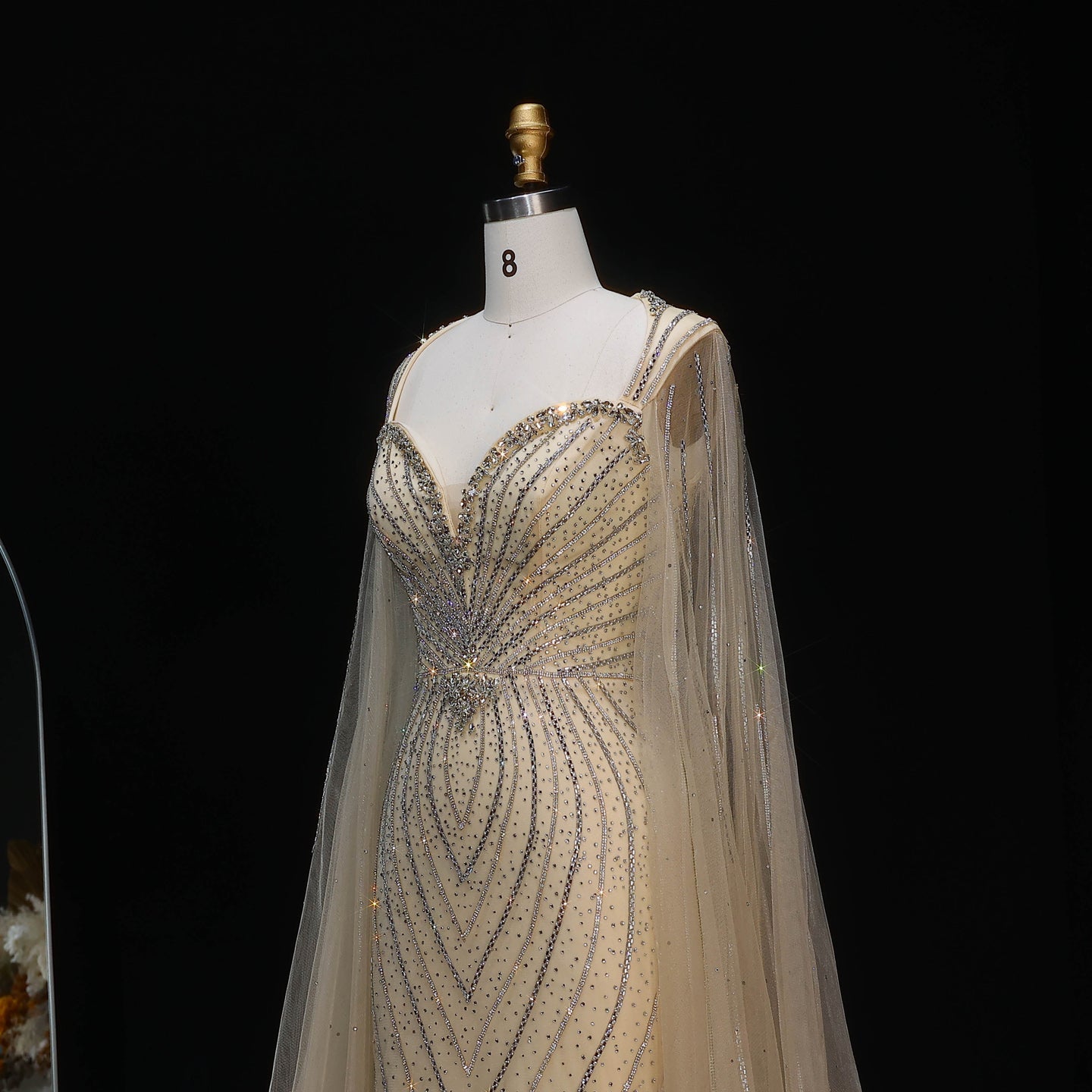 Elegant Pink Sweetheart Beaded Evening Dress with Cape Sleeve SS130