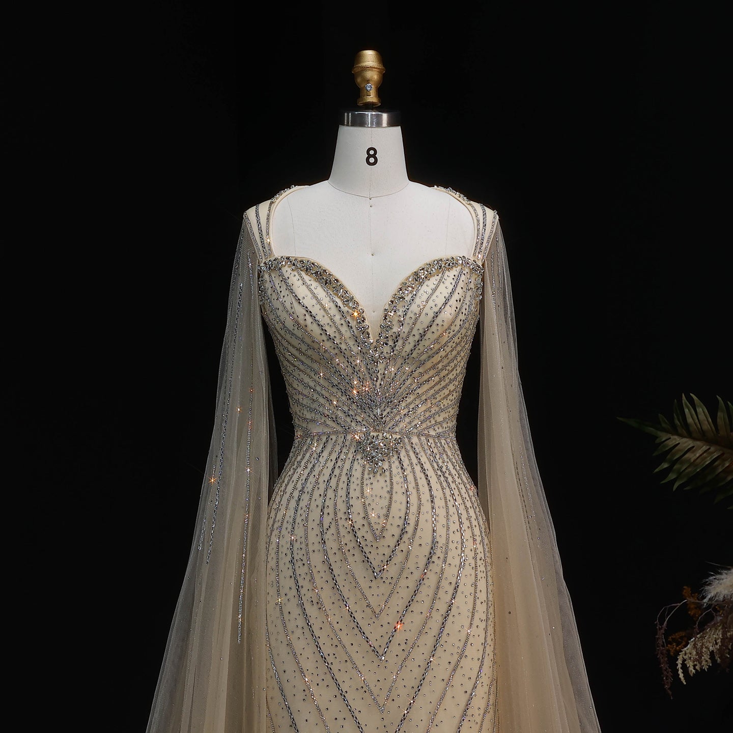 Elegant Pink Sweetheart Beaded Evening Dress with Cape Sleeve SS130