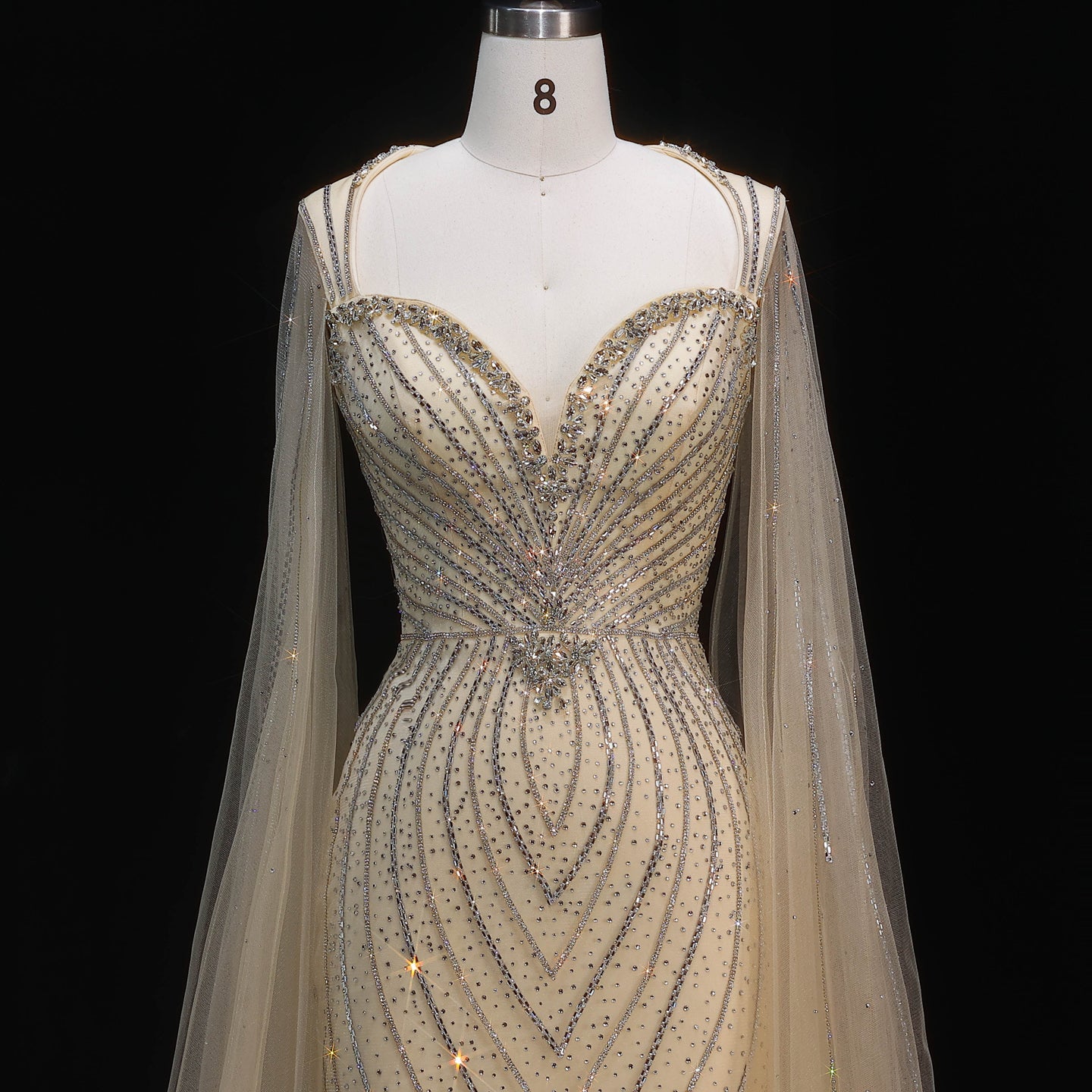 Elegant Pink Sweetheart Beaded Evening Dress with Cape Sleeve SS130