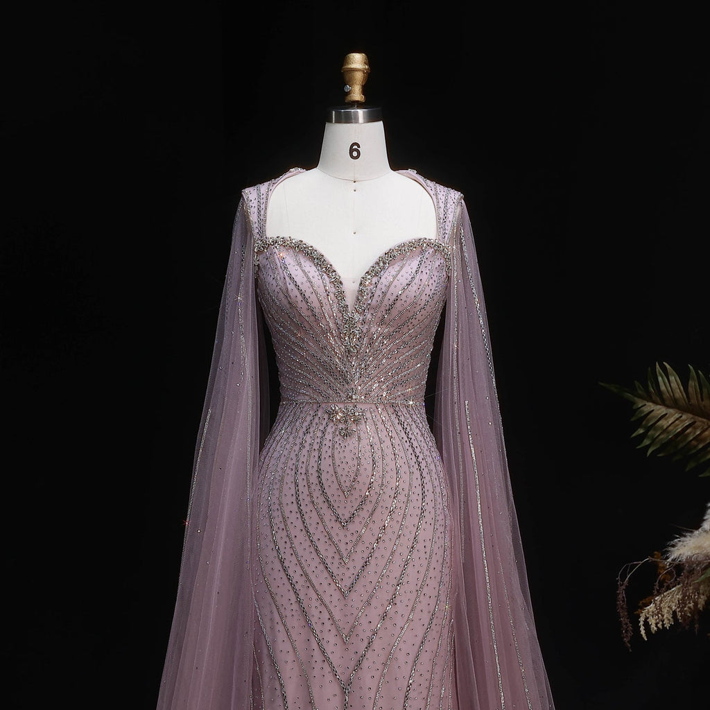 Elegant Pink Sweetheart Beaded Evening Dress with Cape Sleeve SS130