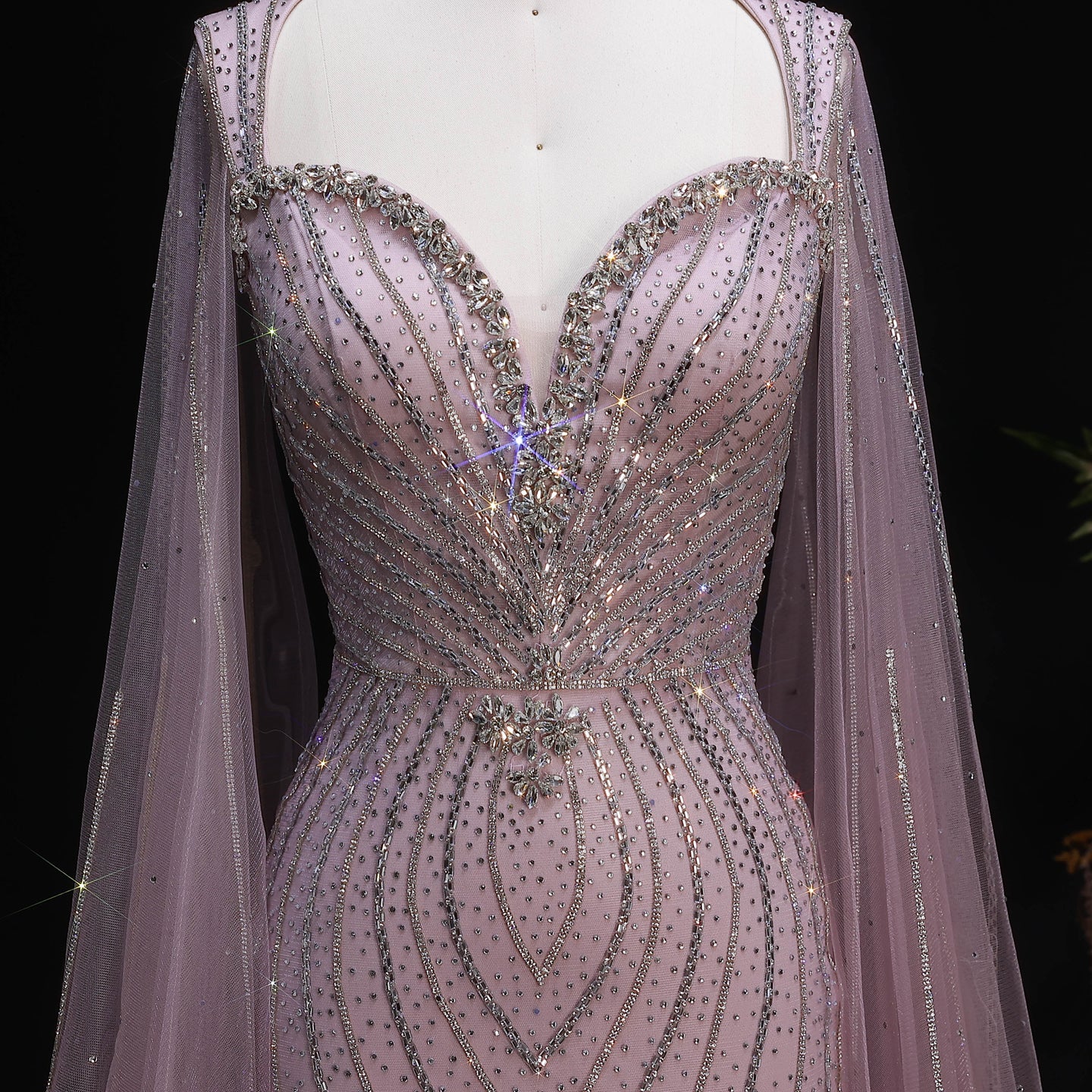 Elegant Pink Sweetheart Beaded Evening Dress with Cape Sleeve SS130