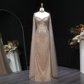 Elegant Blue Beaded Spaghetti Strap Evening Dress with Cape Sleeve SS151