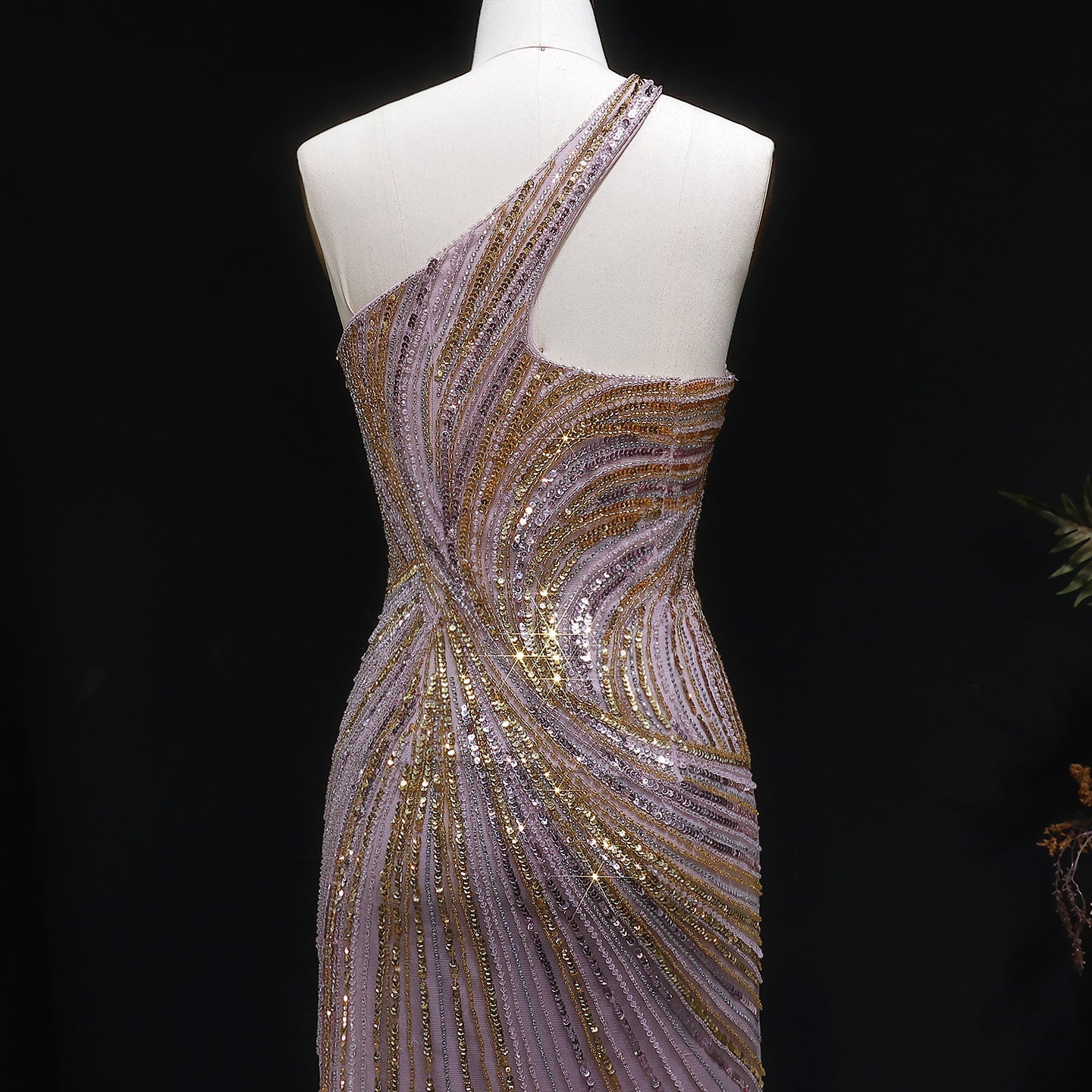 Elegant Gold Crystal Beaded High Slit Mermaid Evening Dress SS153