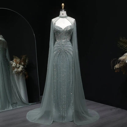 Luxury Mermaid Beaded Evening Dress with Cape SS156