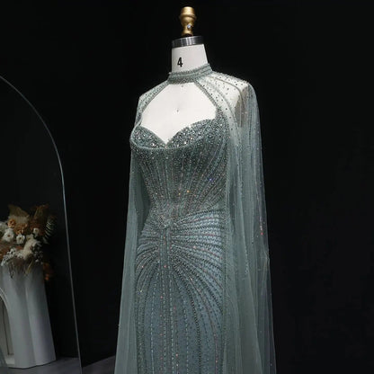 Luxury Mermaid Beaded Evening Dress with Cape SS156