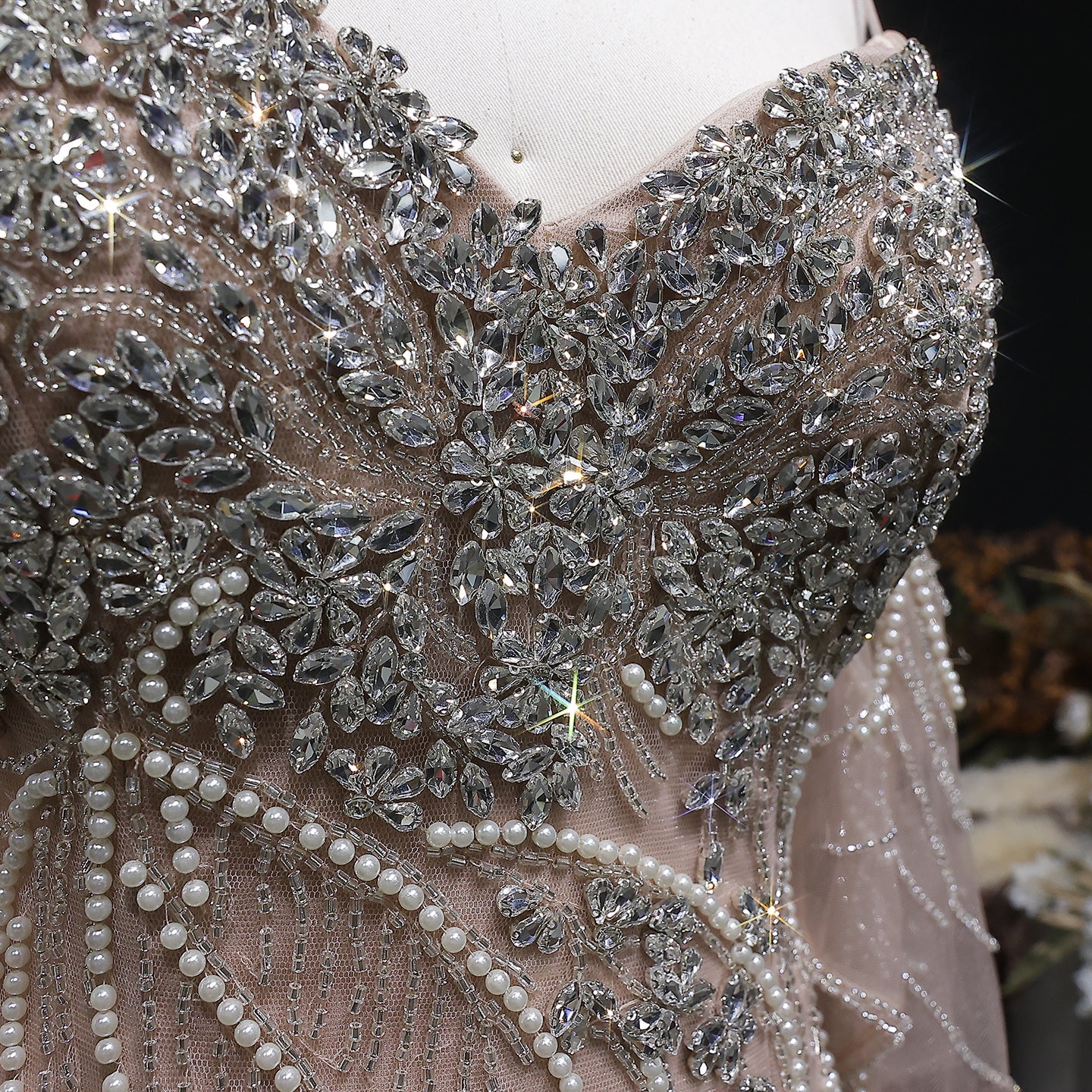 Luxury Champagne Beaded Mermaid Evening Dress with Choker SS164