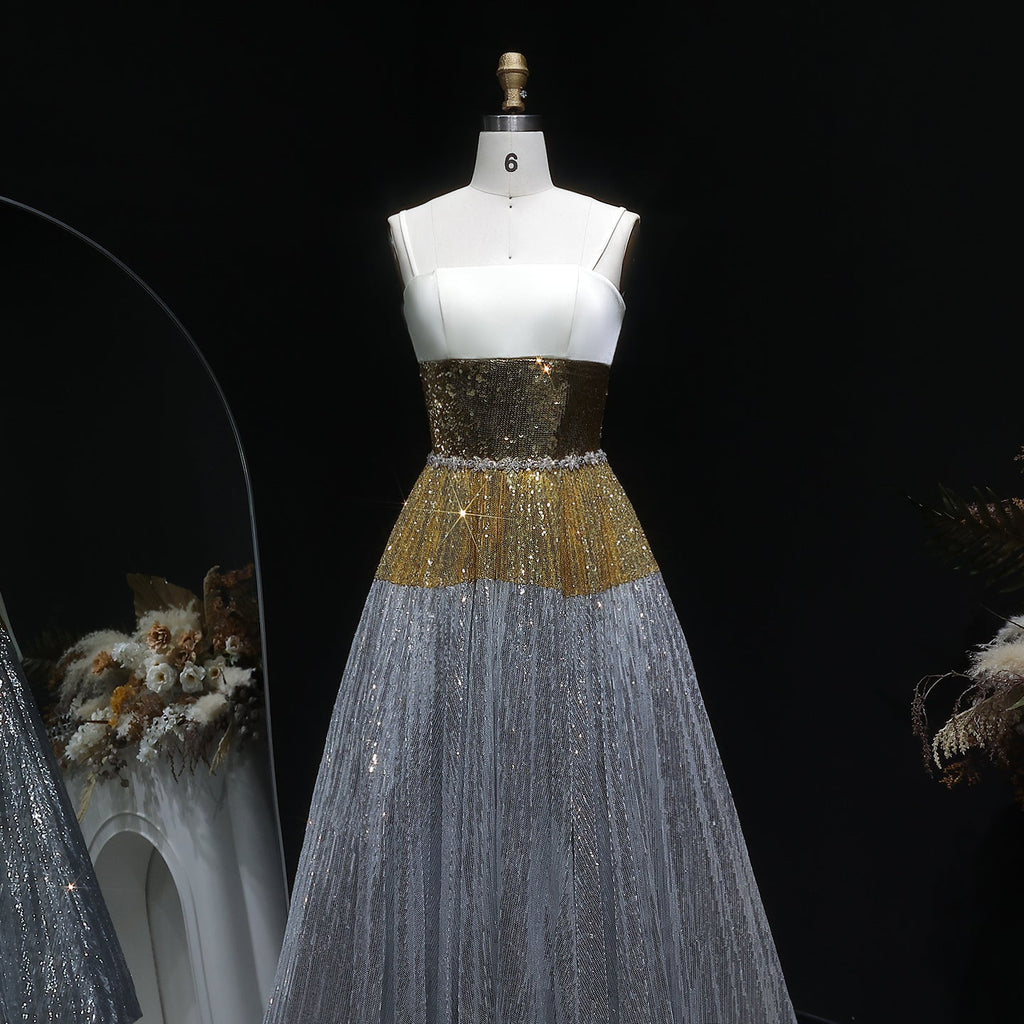 Luxury Strapless Silver Gradient Sequin Evening Dress SS200