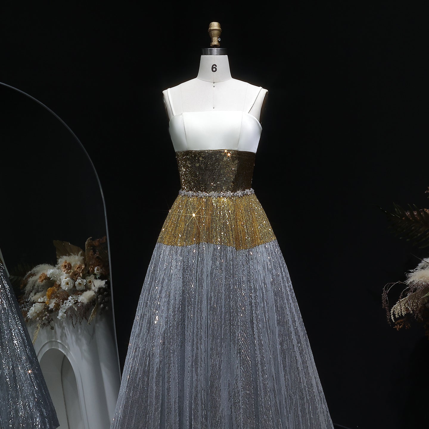 Luxury Strapless Silver Gradient Sequin Evening Dress SS200