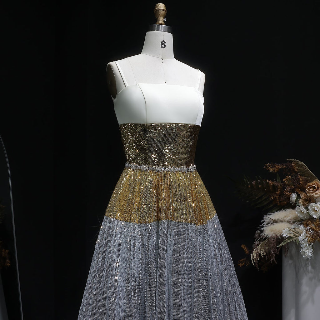 Luxury Strapless Silver Gradient Sequin Evening Dress SS200