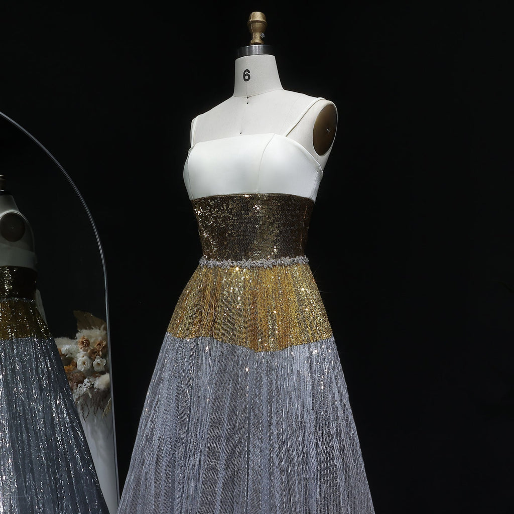 Luxury Strapless Silver Gradient Sequin Evening Dress SS200