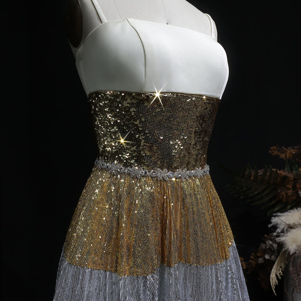Luxury Strapless Silver Gradient Sequin Evening Dress SS200