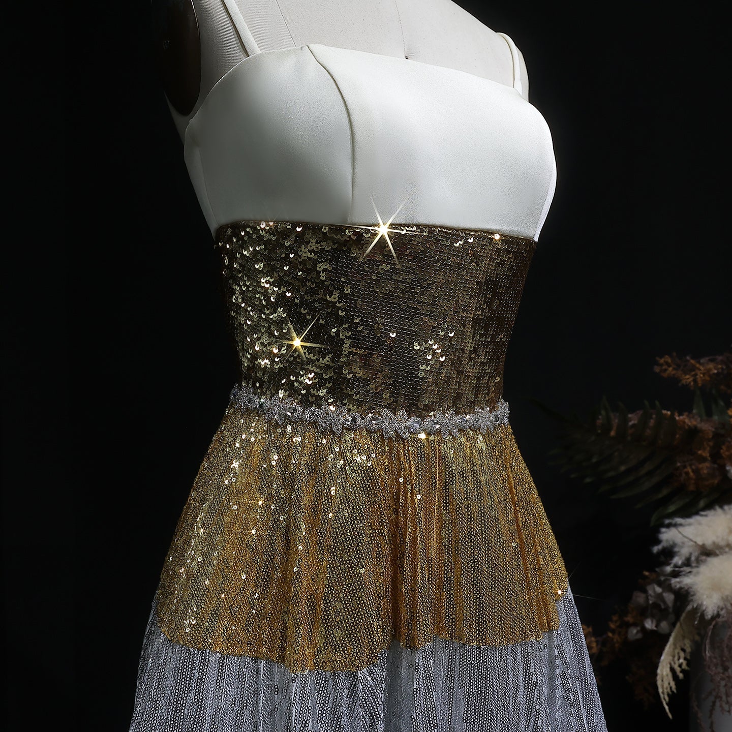 Luxury Strapless Silver Gradient Sequin Evening Dress SS200