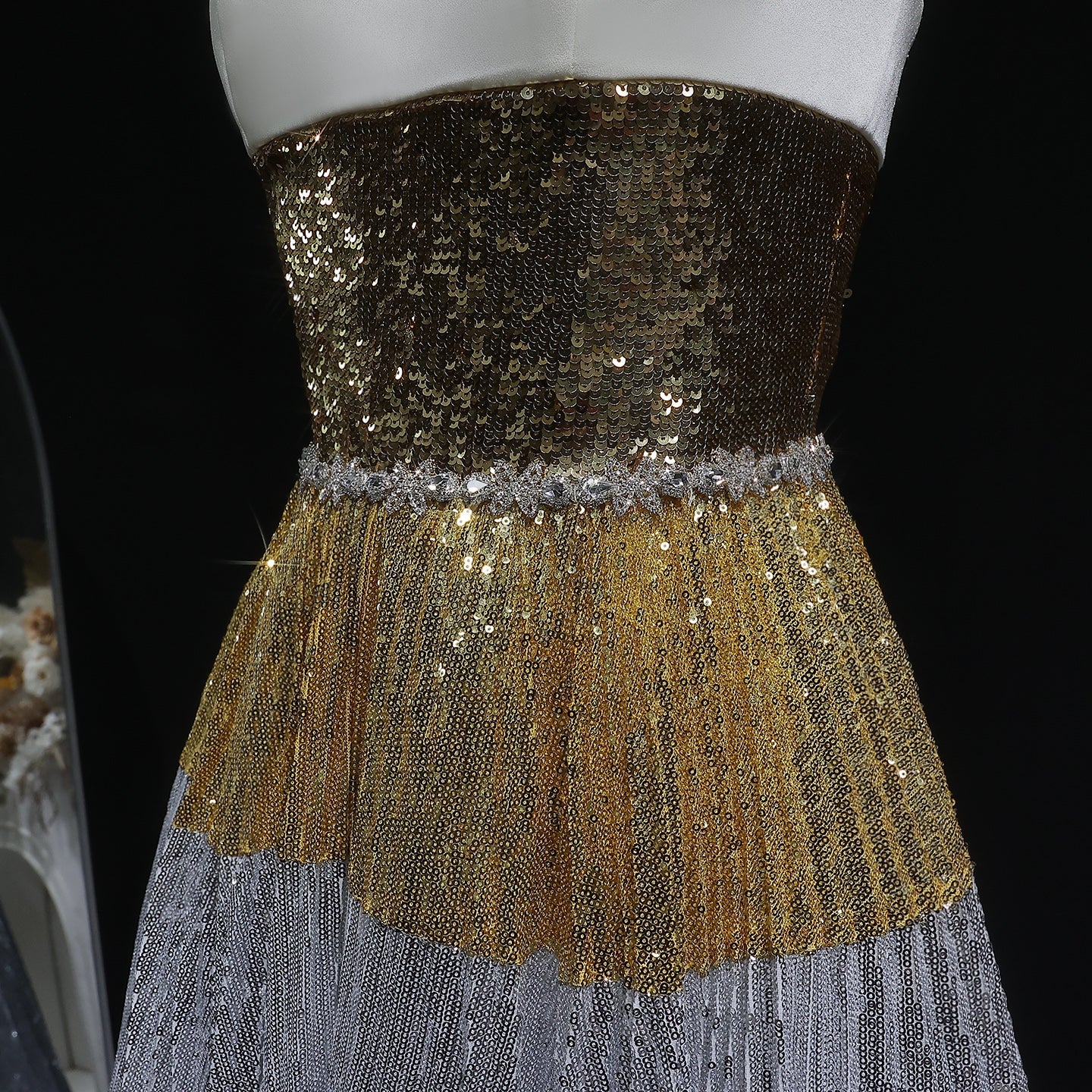 Luxury Strapless Silver Gradient Sequin Evening Dress SS200
