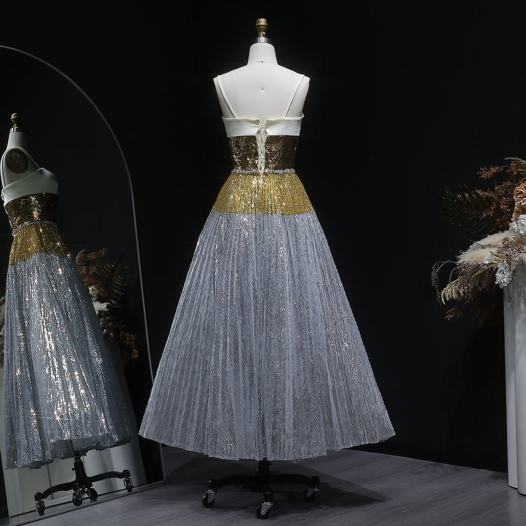 Luxury Strapless Silver Gradient Sequin Evening Dress SS200