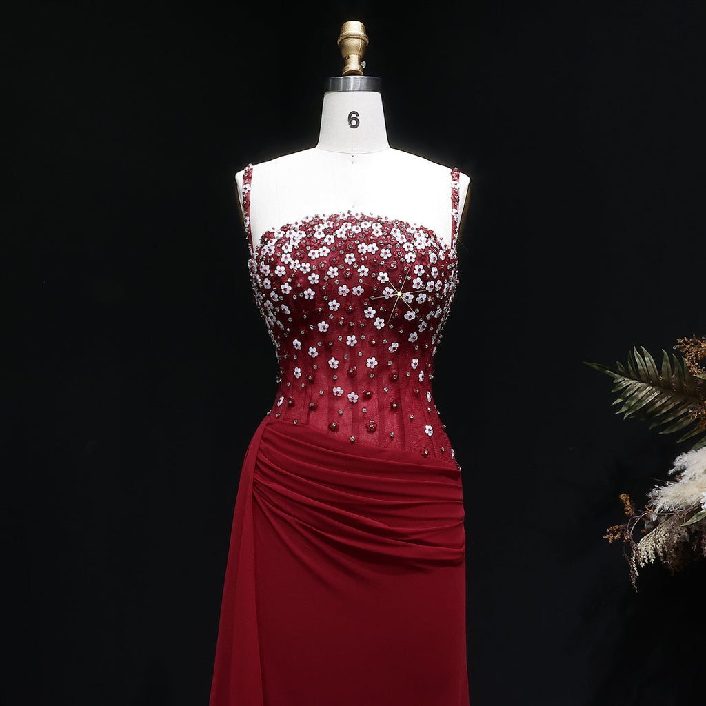 Glamorous Black Ruched Corset Beaded Mermaid Evening Dress SS248