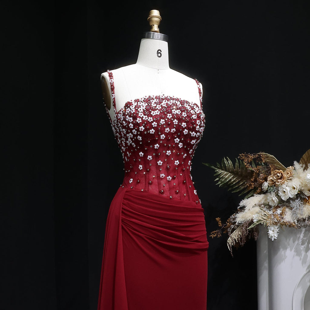 Glamorous Black Ruched Corset Beaded Mermaid Evening Dress SS248