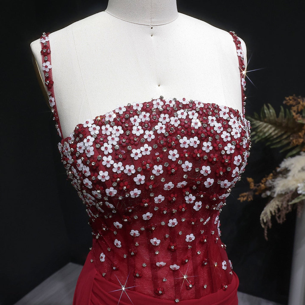 Glamorous Black Ruched Corset Beaded Mermaid Evening Dress SS248