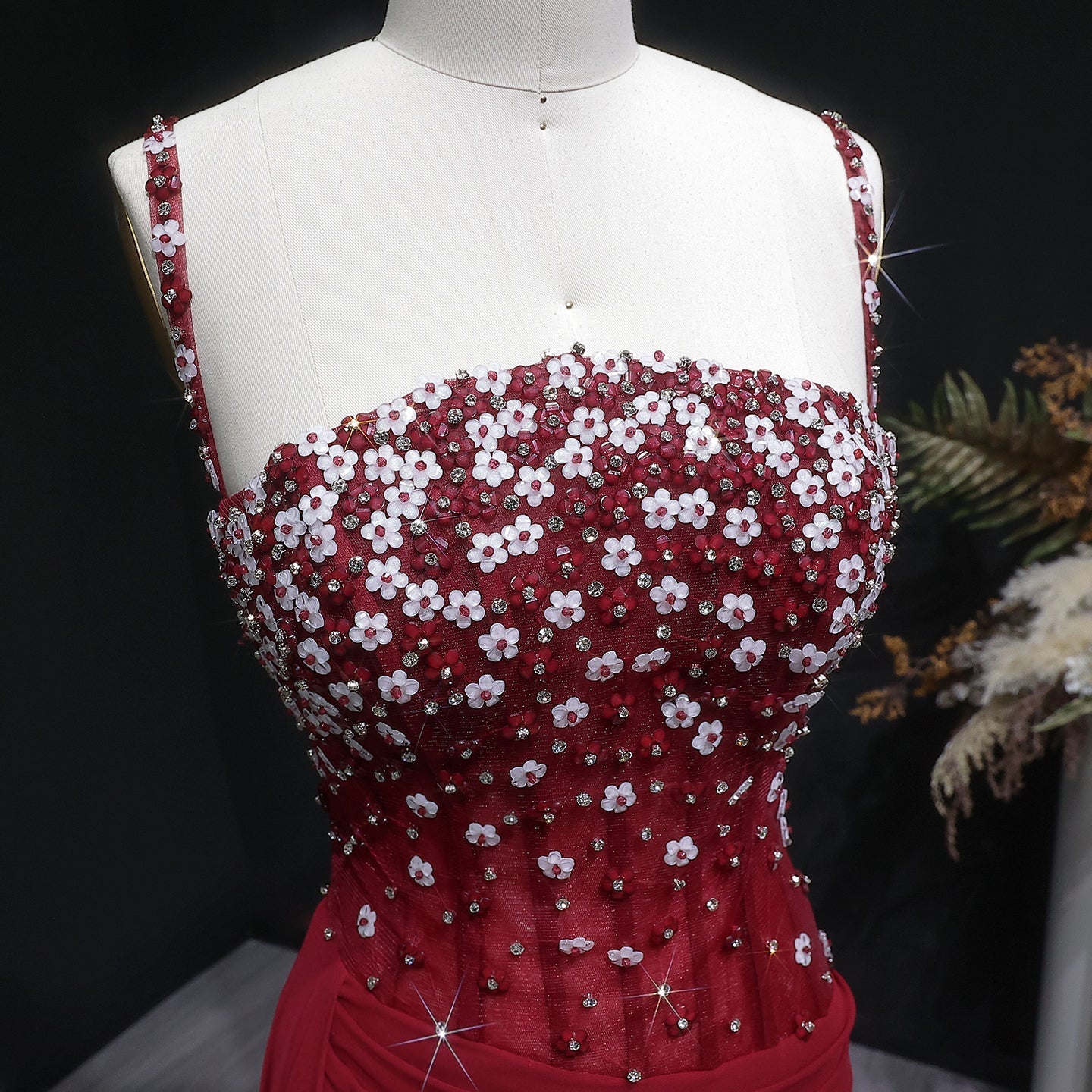 Glamorous Black Ruched Corset Beaded Mermaid Evening Dress SS248