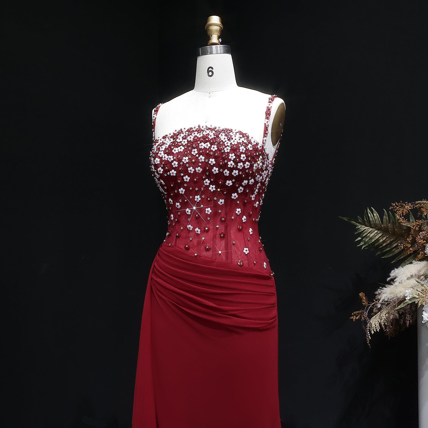 Glamorous Black Ruched Corset Beaded Mermaid Evening Dress SS248