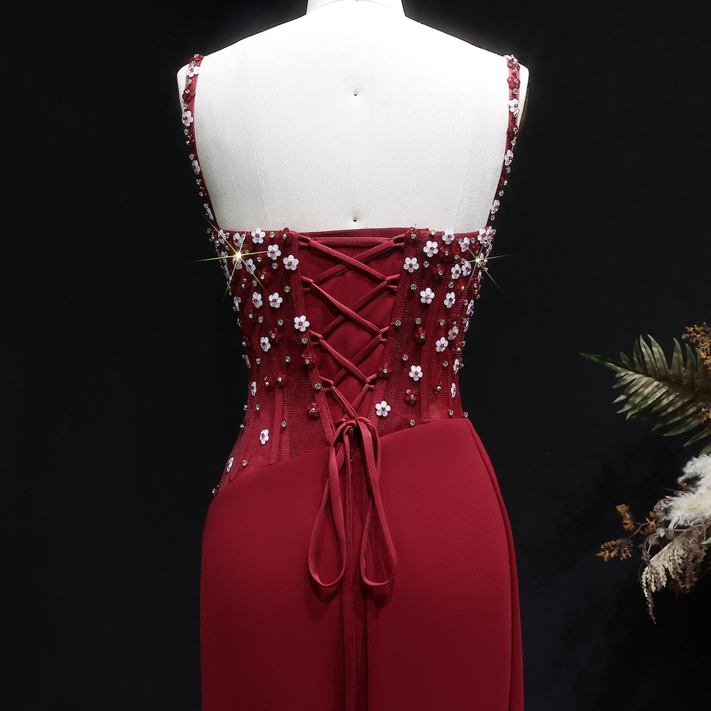 Glamorous Black Ruched Corset Beaded Mermaid Evening Dress SS248