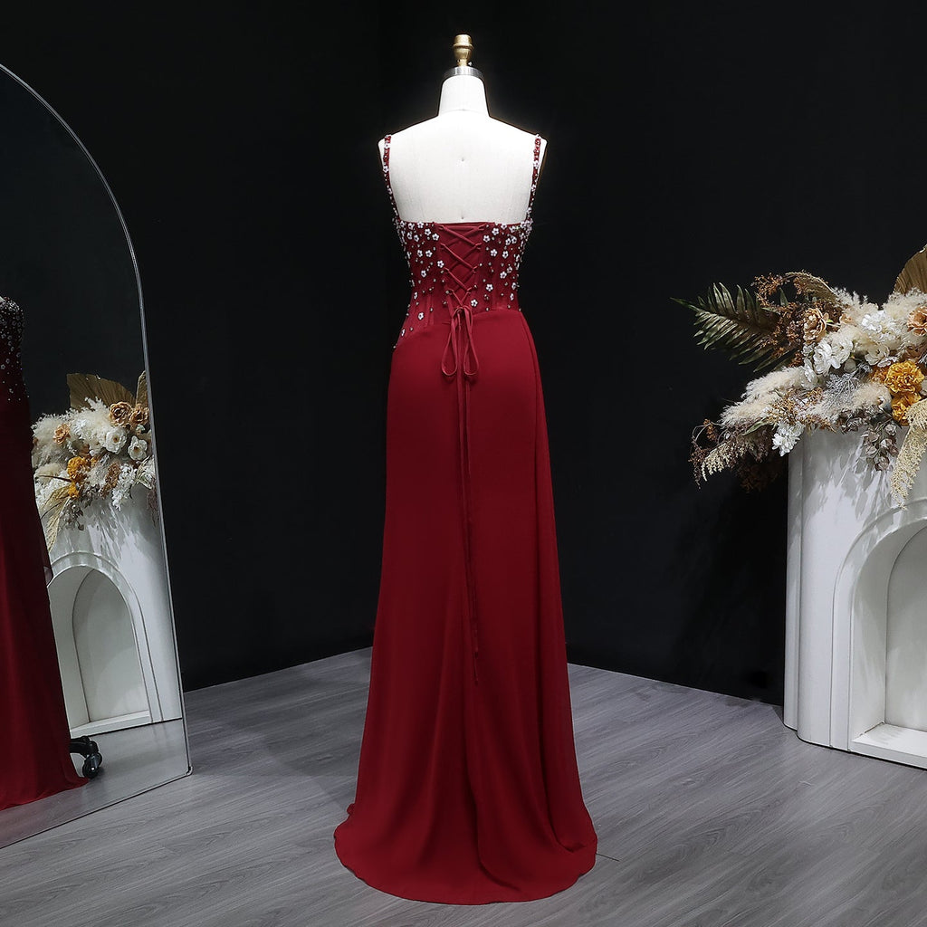Glamorous Black Ruched Corset Beaded Mermaid Evening Dress SS248