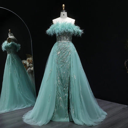 Luxury Feathers Lilac Evening Dress with Overskirt SS252