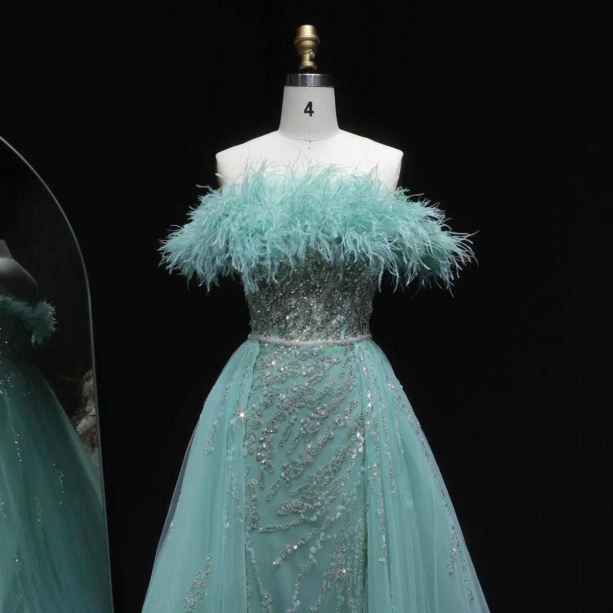 Luxury Feathers Lilac Evening Dress with Overskirt SS252