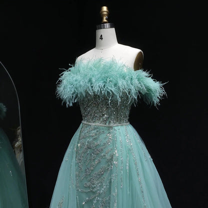 Luxury Feathers Lilac Evening Dress with Overskirt SS252