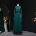 Elegant Green Beaded Crystal Evening Dress with Cape Sleeve SS260