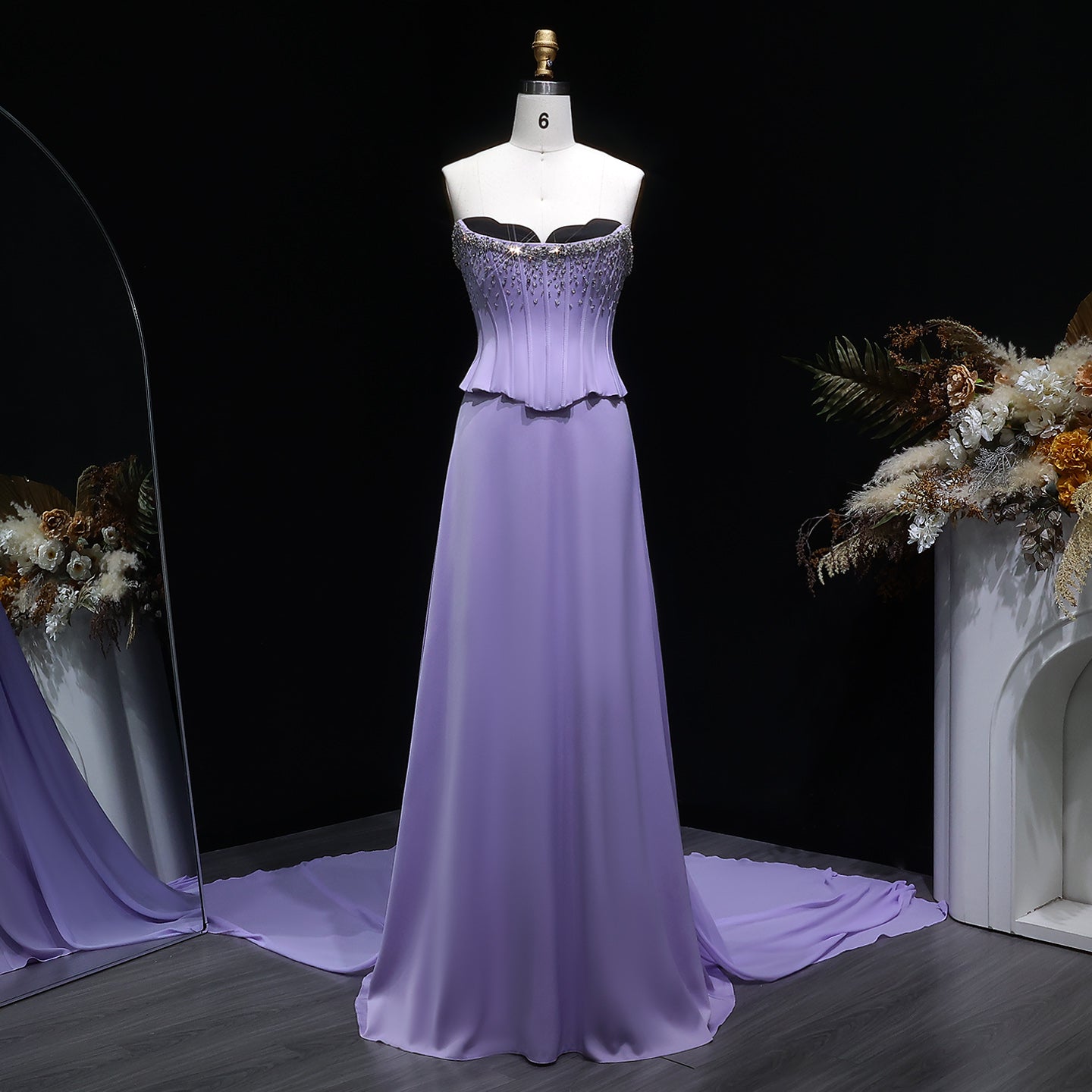 Elegant Crystal Lilac Two Pieces Scalloped Corset Evening Dress SS264