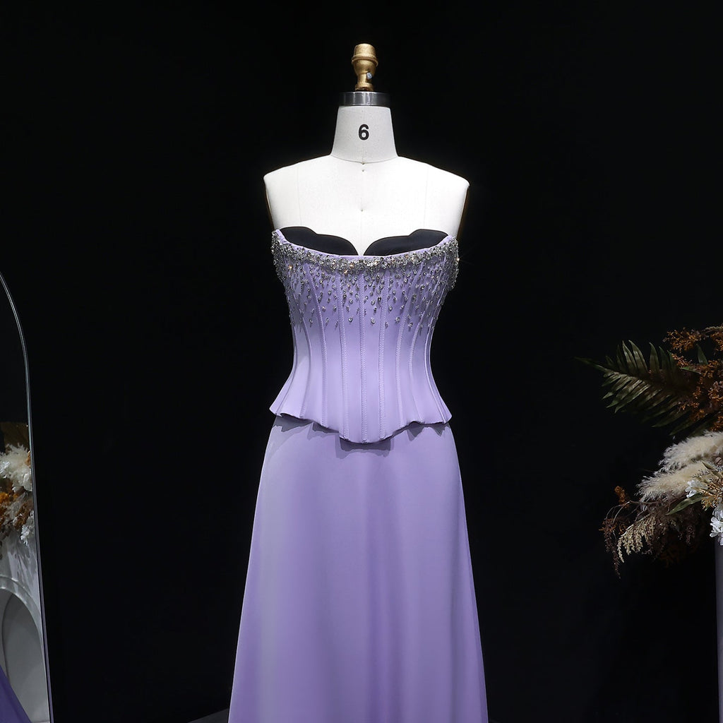 Elegant Crystal Lilac Two Pieces Scalloped Corset Evening Dress SS264