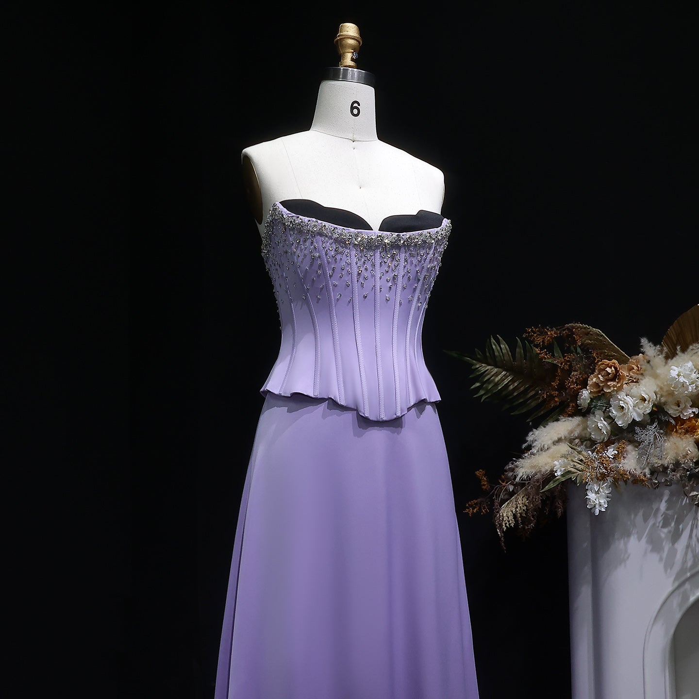 Elegant Crystal Lilac Two Pieces Scalloped Corset Evening Dress SS264