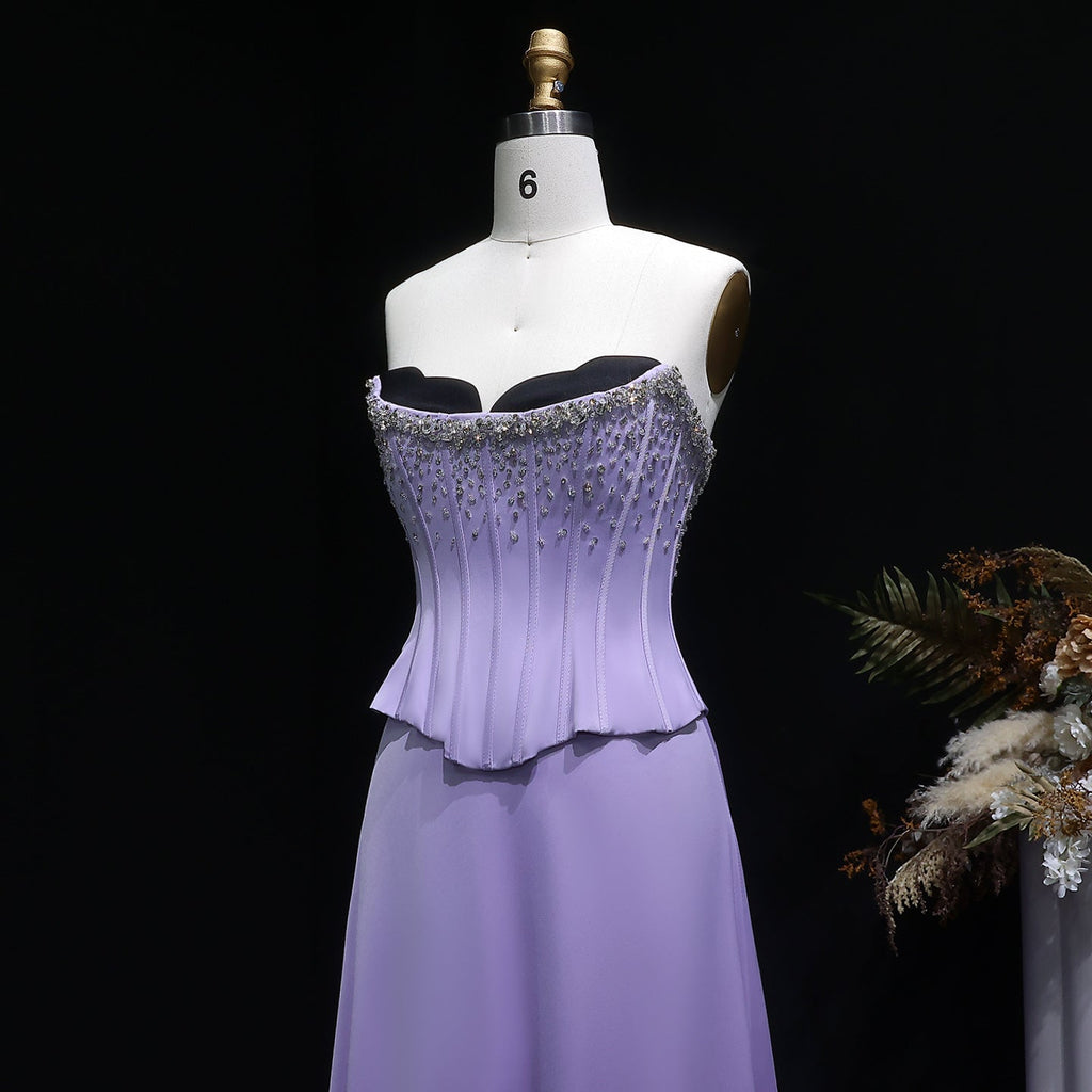 Elegant Crystal Lilac Two Pieces Scalloped Corset Evening Dress SS264