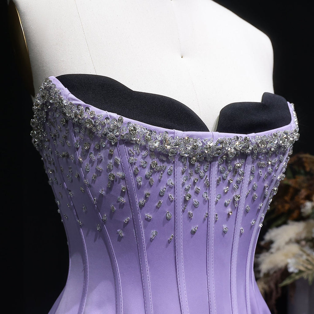 Elegant Crystal Lilac Two Pieces Scalloped Corset Evening Dress SS264