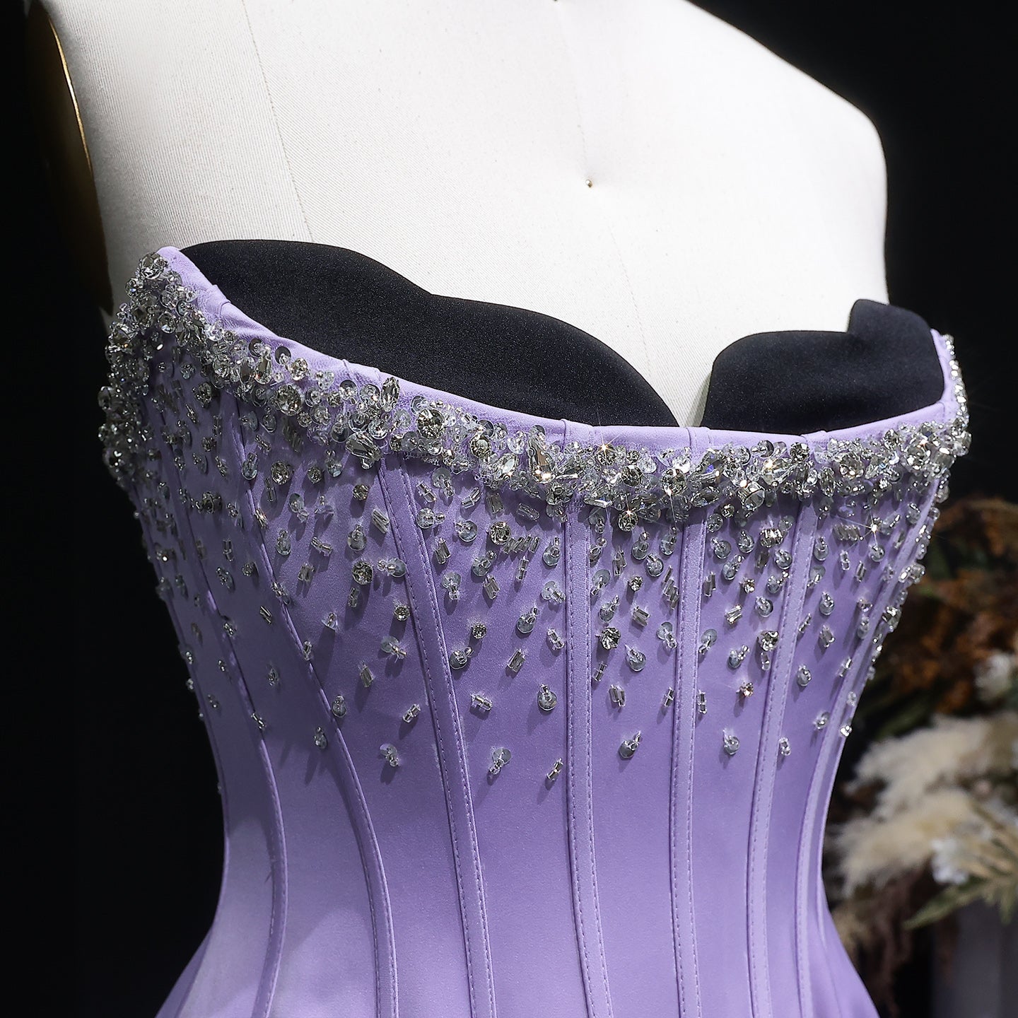 Elegant Crystal Lilac Two Pieces Scalloped Corset Evening Dress SS264