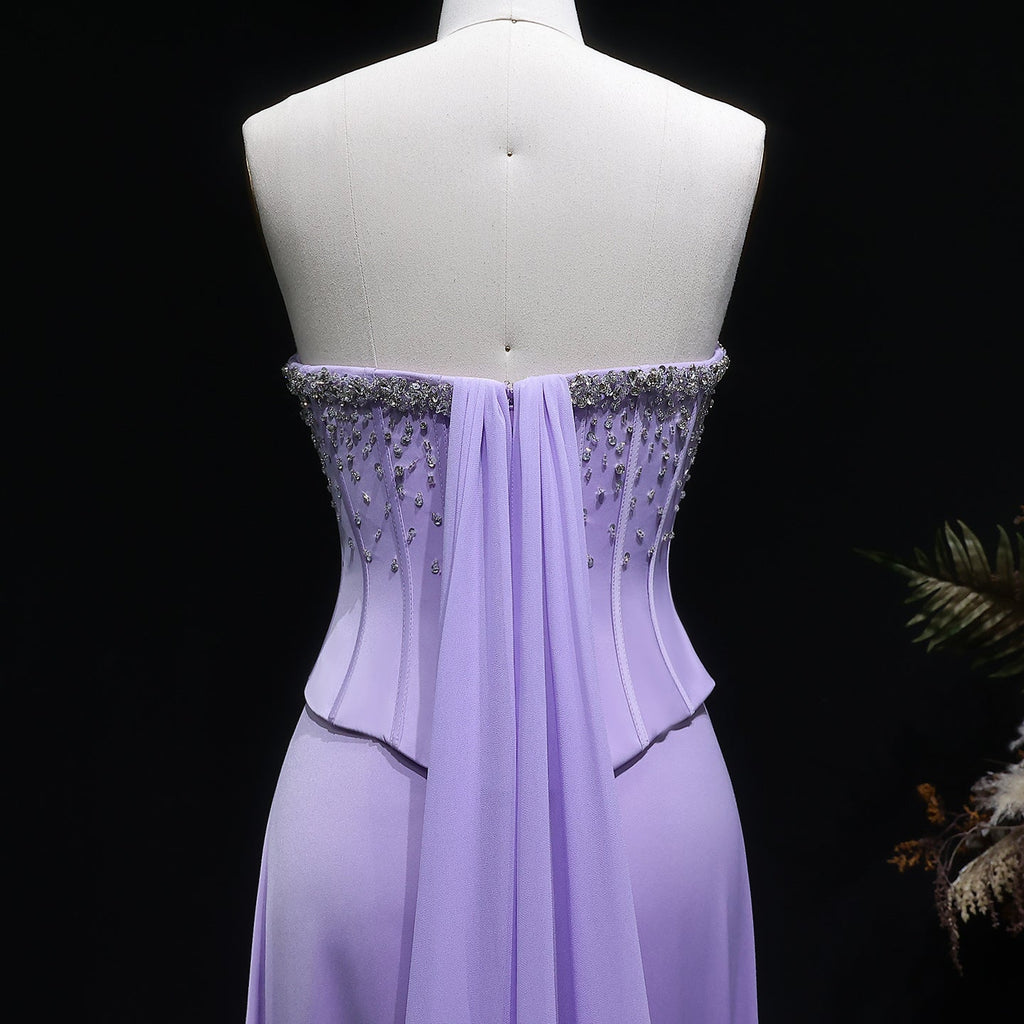 Elegant Crystal Lilac Two Pieces Scalloped Corset Evening Dress SS264