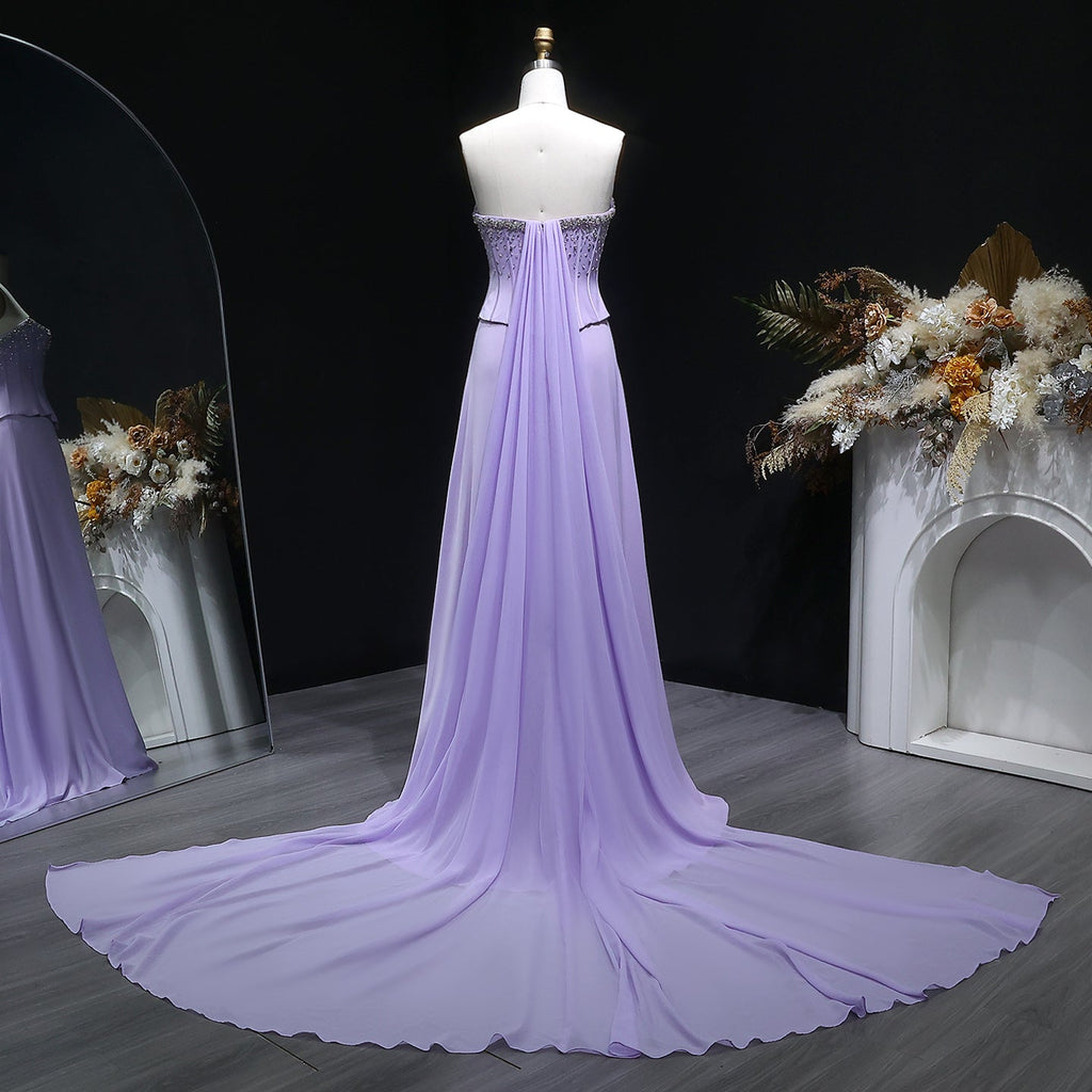 Elegant Crystal Lilac Two Pieces Scalloped Corset Evening Dress SS264