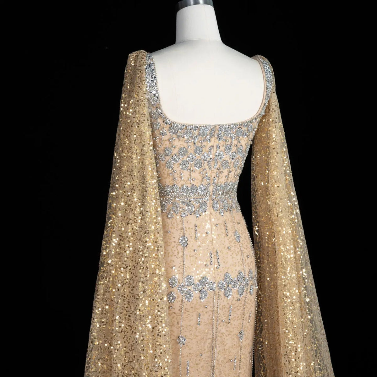 Luxury Gray Feather Straight Evening Dress with Cape Sleeves SS279