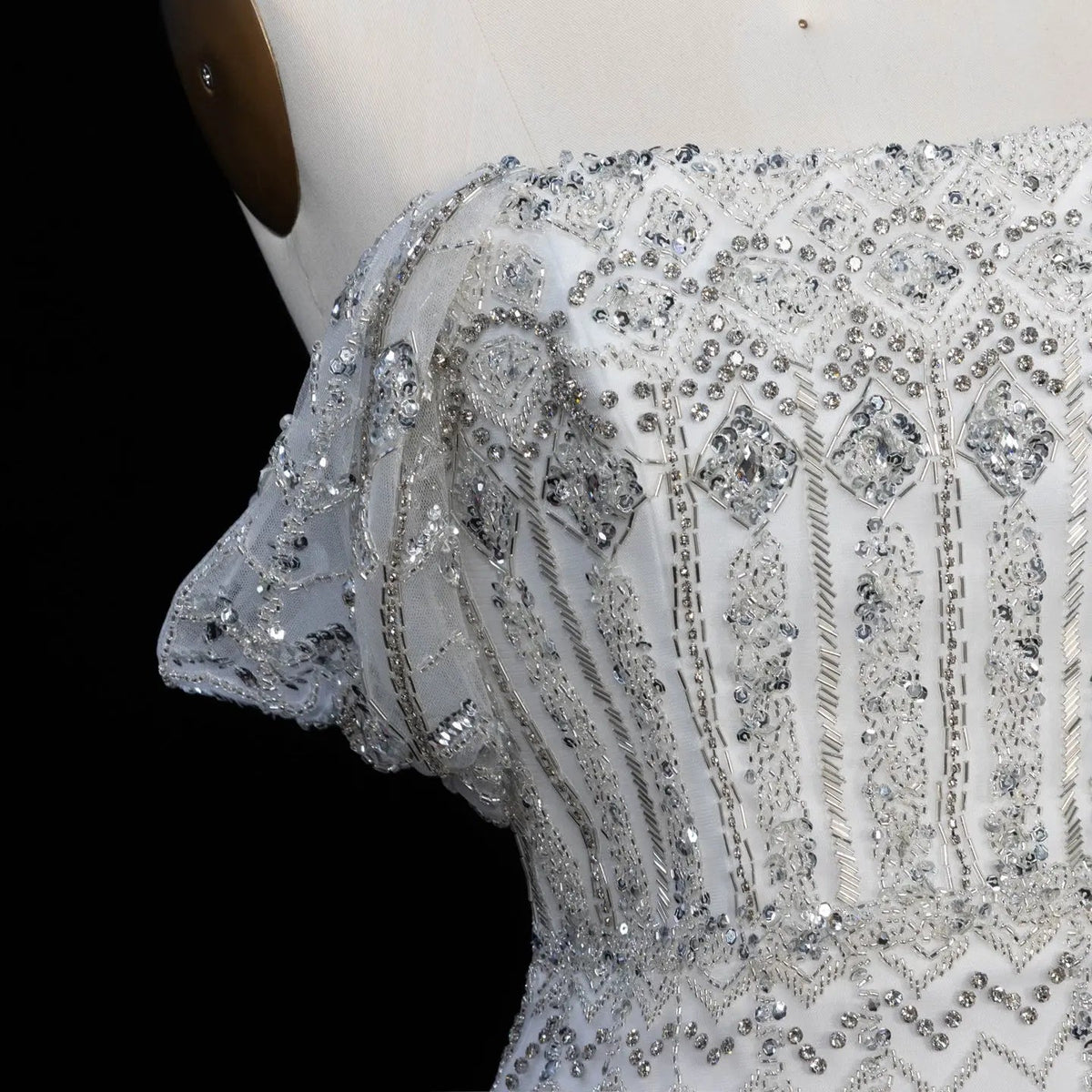 Luxury White Beaded Short Sleeves Evening Dress SS291